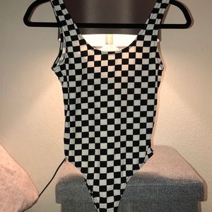 checkered body suit